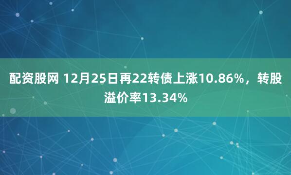 配资股网 12月25日再22转债上涨10.86%，转股溢价率13.34%